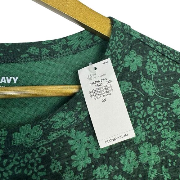 Old Navy Everyday Tee Womens 2X Green Dark Floral Cotton CottageCore Boho Modest - Picture 4 of 6